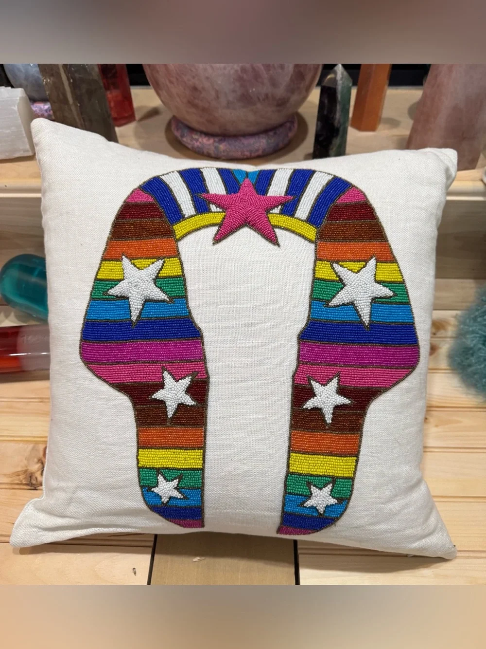 JONATHAN ADLER SPHINX GLASS BEADED PILLOW EXCELLENT EUC COND. RARE HTF HANDMADE